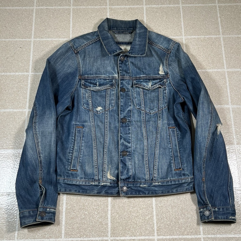 Vtg Mens Abercrombie & Fitch  Distressed Denim Jean Jacket Trucker Sz XL Y2K